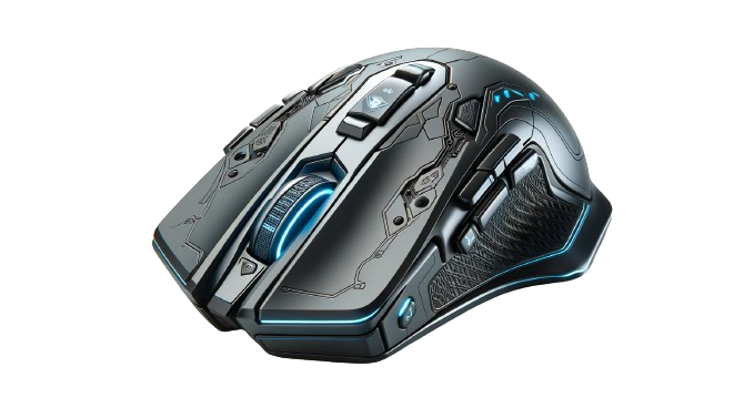 Ergonomic wireless gaming mouse with blue LED accents